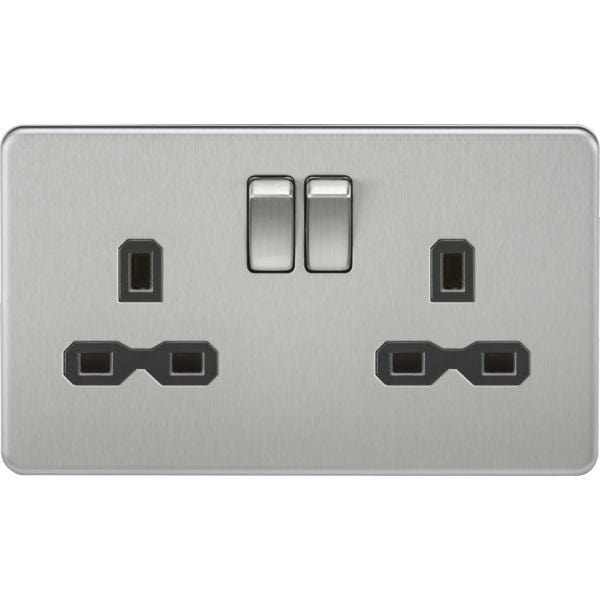 Knightsbridge Screwless 13A 2G DP switched socket - brushed chrome with black insert - SFR9000BC, Image 1 of 1