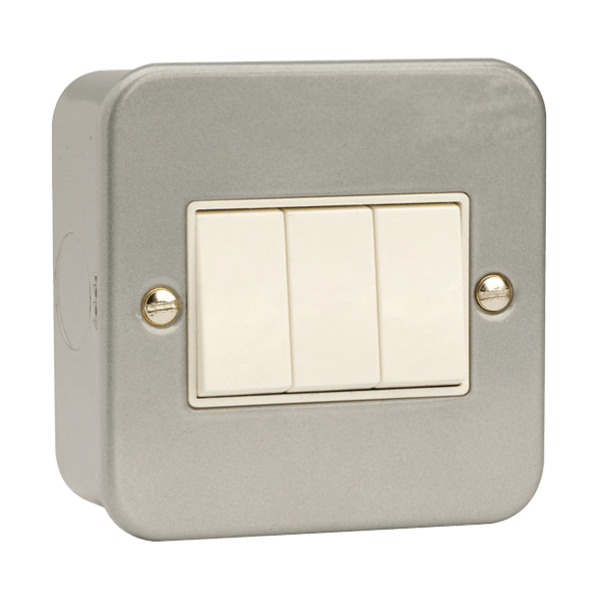 Click Scolmore Essentials Metal Clad 3 Gang 2 Way 10A Switch - CL013, Image 1 of 1