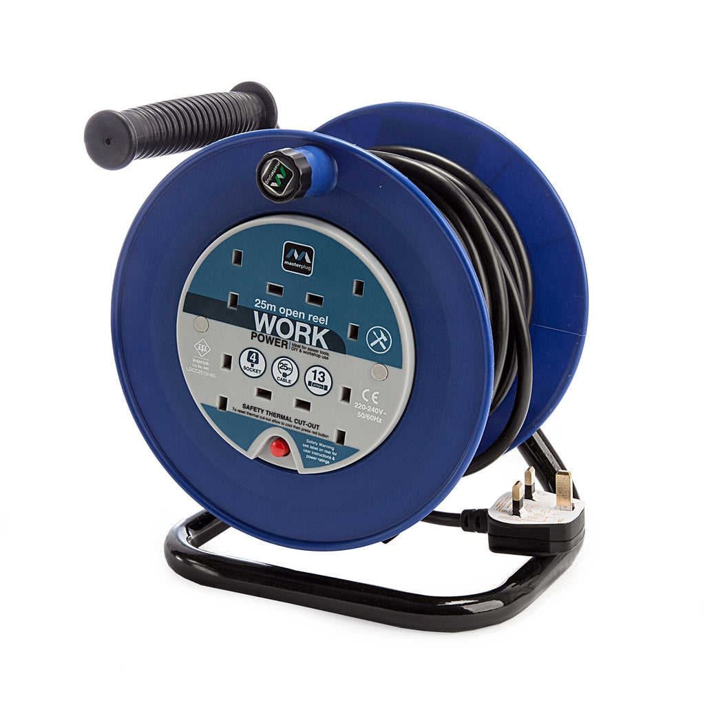Masterplug 4 Socket 25M 13A Open Cable Reel - Blue - LDCC2513-4BL-MP ...