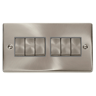 Click Scolmore Deco Ingot 6 Gang 10AX 2 Way Plate Switch - VPSC416GY