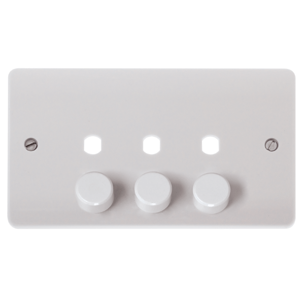 Click Scolmore MiniGrid Mode 3 Gang Double Dimmer Plate & Knobs White - CMA147PL, Image 1 of 1