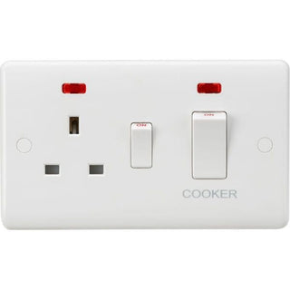 Knightsbridge Curved Edge 45A DP Cooker Switch and 13A Socket with Neons (White Rocker) - White - CU8333NW