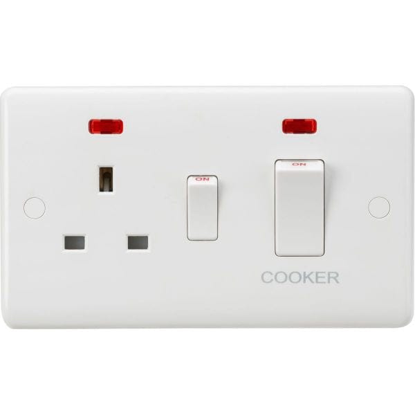 Knightsbridge Curved Edge 45A DP Cooker Switch and 13A Socket with Neons (White Rocker) - White - CU8333NW, Image 1 of 1