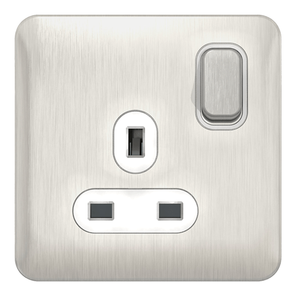 Schneider LSD 1G 13A Double Pole Switched Socket White Insert Stainless Steel - GGBL3010DWSS, Image 1 of 1