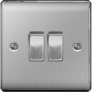 BG Nexus Metal Brushed Steel Double Switch, 10Ax 2 Way - NBS42