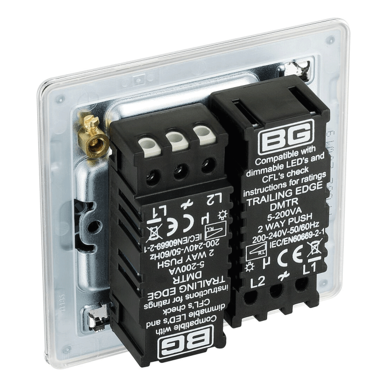 BG Screwless Flatplate Polished Chrome Double Intelligent Led Dimmer Switch, 2-Way Push On/Off - FPC82, Image 3 of 3