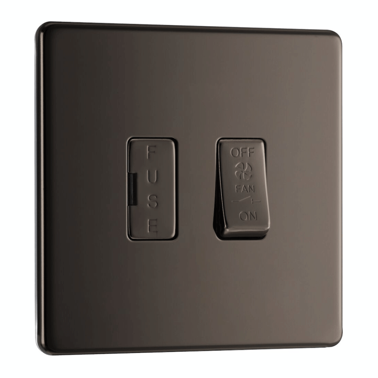 BG Nexus Flatplate Screwless Black Nickel 10AX 1-Gang, 3-Pole Fan Isolator Switch - Black Nickel FBN15F, Image 1 of 3