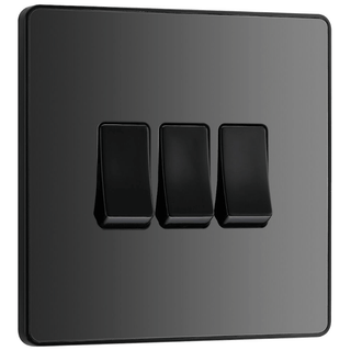 BG Evolve Black Chrome Triple Light Switch 20A 16AX 2 Way - PCDBC43B