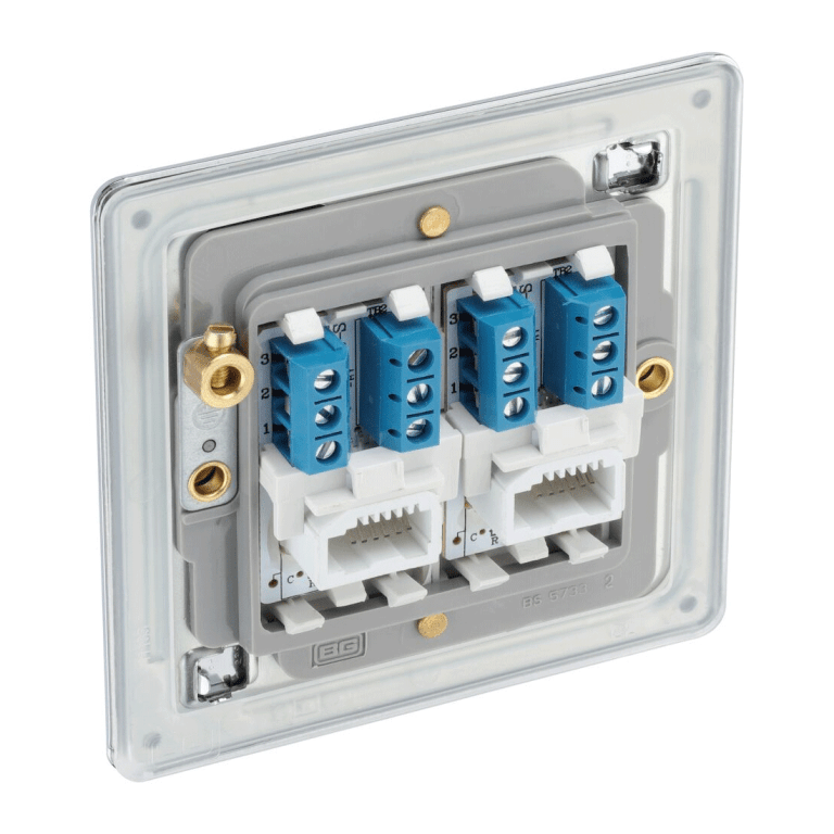 BG Screwless Flatplate Polished Chrome Double Slave Telephone Socket - FPCBTS2, Image 3 of 3