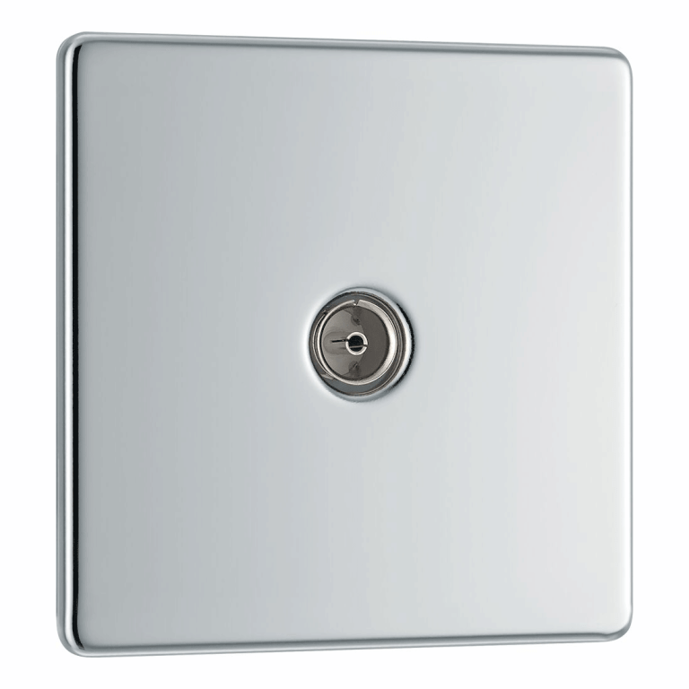 BG Screwless Flatplate Polished Chrome Single Socket For Tv Or Fm Co-Axial Aerial Connection - FPC60, Image 1 of 2