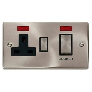 Click Scolmore Deco Satin Chrome 2 Gang Double Pole Switch 45A With Black Ingot - VPSC505BK