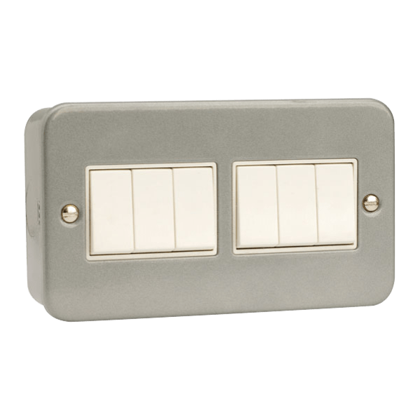 Click Scolmore Essentials Metal Clad 6 Gang 2 Way 10A Plate Switch - CL105, Image 1 of 1