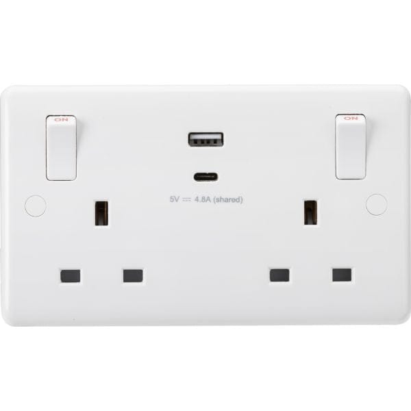 Knightsbridge 13A 2G Switched socket with outboard rockers and dual USB (A+C)  5V DC 4.8A shared - White - CU9002, Image 1 of 1