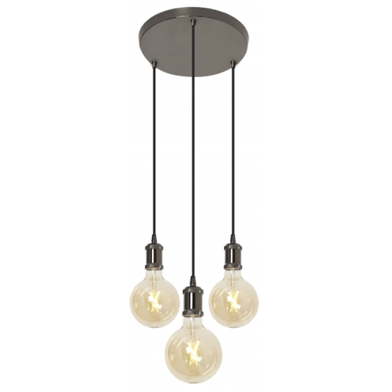 4Lite WiZ Connected SMART LED Decorative 3-way Circular Pendant in Blackened Silver complete with 3 x WiFi Smart LED Globe Lamps, Image 1 of 9