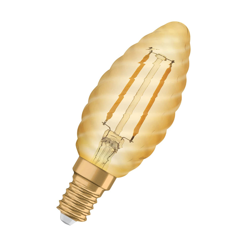 Osram 1.4W Vintage Gold LED Twisted Candle Bulb E14/SES Very Warm White - 293243, Image 2 of 4