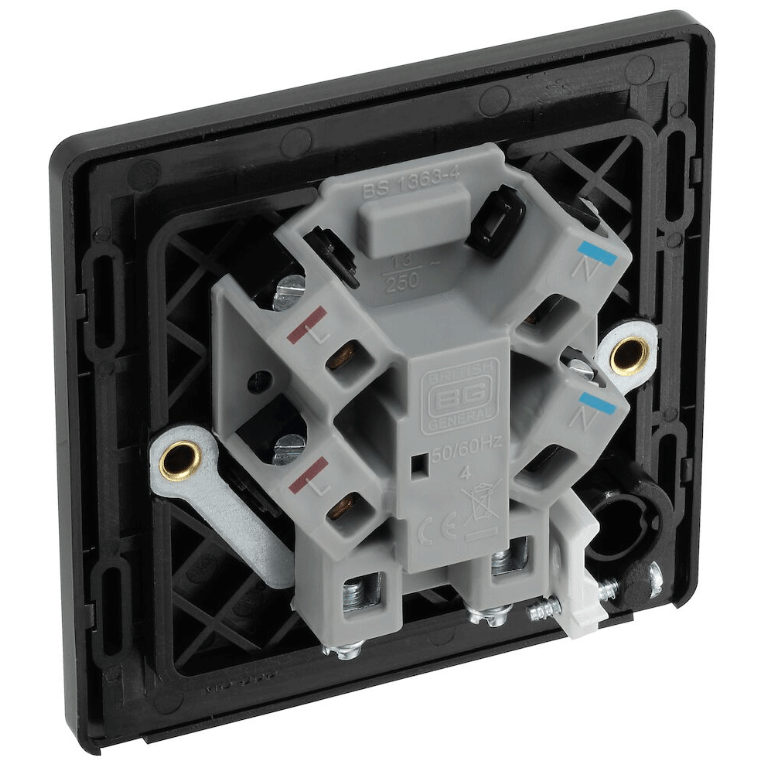 BG Evolve Black Chrome Unswitched 13A Fused Spur Unit With Power LED Indicator And Flex Outlet - PCDBC54B, Image 3 of 3