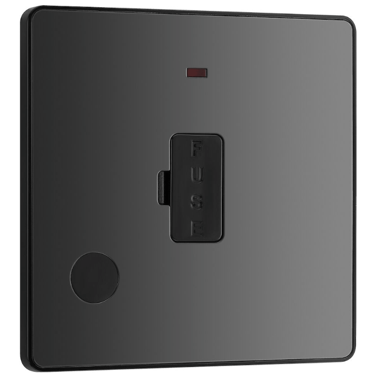 BG Evolve Black Chrome Unswitched 13A Fused Spur Unit With Power LED Indicator And Flex Outlet - PCDBC54B, Image 1 of 3