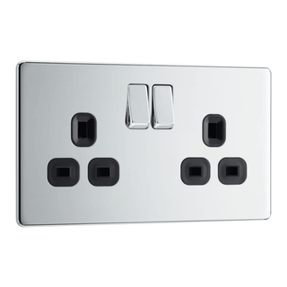BG Flat Plate Polished Chrome  13A D.P. 2 Gang  Switched Socket - FPC22B