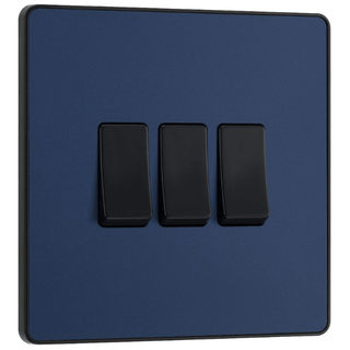 BG Evolve Matt Blue Triple Light Switch 20A 16AX 2 Way - PCDDB43B