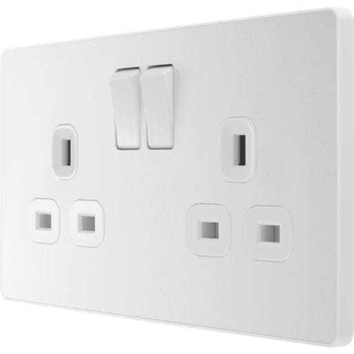 BG Evolve Pearl White Double Switched 13A Power Socket - PCDCL22W, Image 1 of 4
