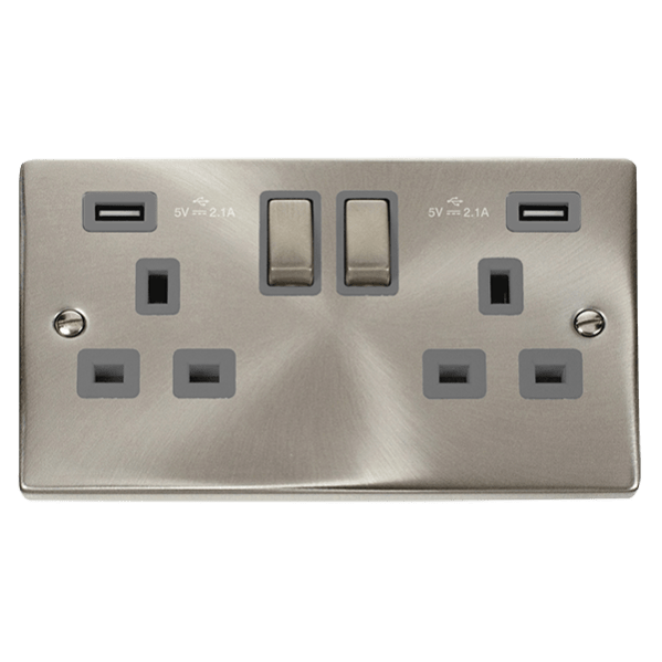 Click Scolmore Deco Ingot 2 Gang 13A 2x USB-A 4.2A Switched Socket - VPSC580GY, Image 1 of 1