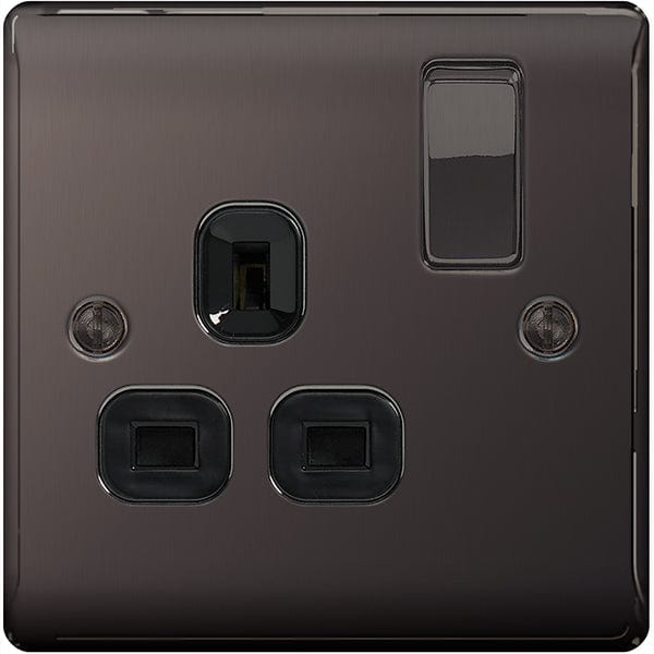 BG Nexus Metal Black Nickel Single Switched 13A Power Socket - Black Insert - NBN21B, Image 1 of 1