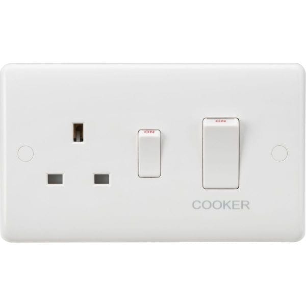 Knightsbridge Curved Edge 45A DP Cooker Switch and 13A Socket (White Rocker) - White - CU8333W, Image 1 of 1
