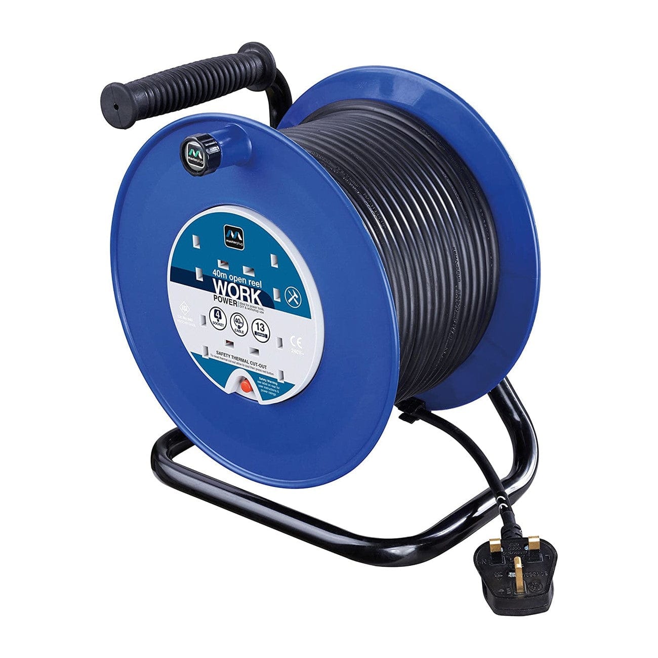 Masterplug 4 Socket 40M 13A Open Cable Reel - Blue - HDCC4013-4BL-MP ...