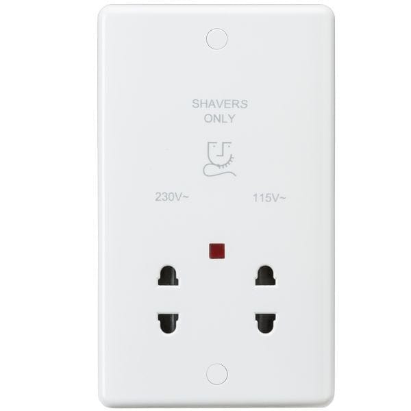 Knightsbridge Curved Edge Dual Voltage Shaver Socket with Neon - White - CU8900N, Image 1 of 1
