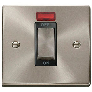 Click Scolmore Deco Satin Chrome 1 Gang Double Pole Switch 45A With Black Ingot - VPSC501BK