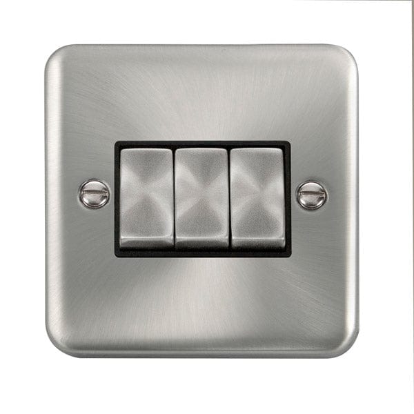 Click Scolmore Deco Plus Satin Chrome 3 Gang 2 Way Plate Switch 10A With Black Ingot - DPSC413BK, Image 1 of 1