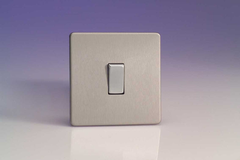 Varilight Screwless 1 Gang 2 Way Switch With Metal Rocker (Single XDS1S) - Brushed Steel - XDS1S, Image 1 of 1
