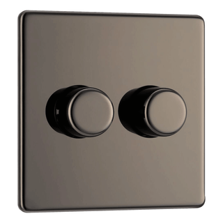 BG Nexus Flatplate Screwless Black Nickel 2 Gang 2 Way Intelligent Trailing Edge Dimmer Switch Push On/Off  - FBN82