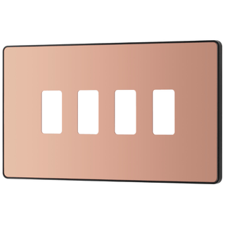 BG Evolve 4 Gang Grid Front Plate - Polished Copper (Black) - RPCDCP4B