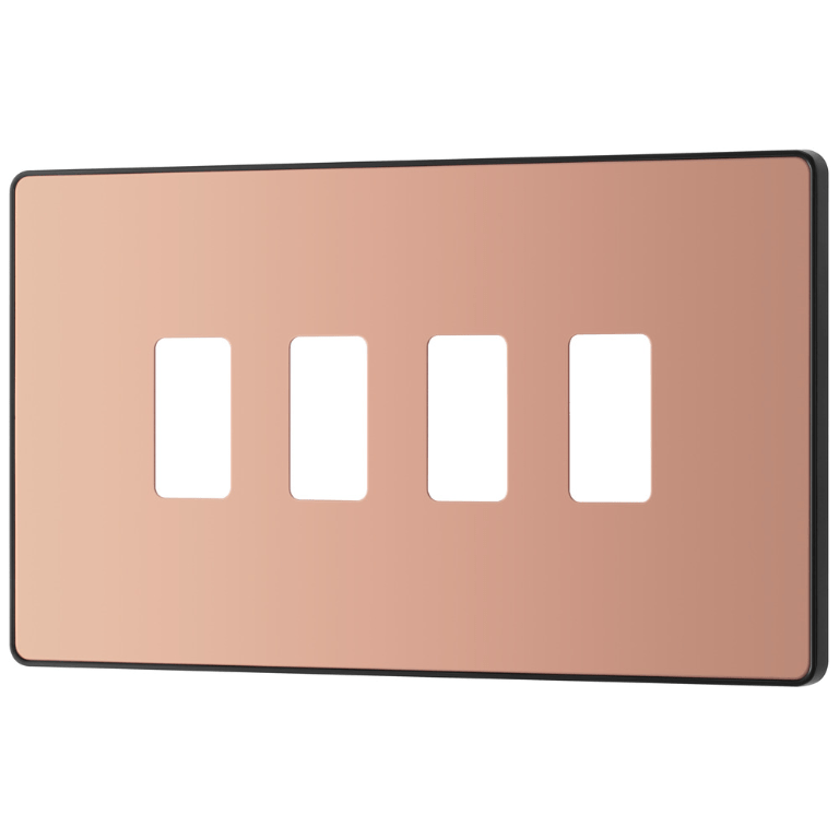 BG Evolve 4 Gang Grid Front Plate - Polished Copper (Black) - RPCDCP4B, Image 1 of 1