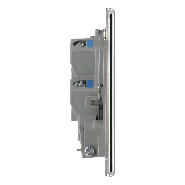 BG Nexus Flatplate Screwless Polished Chrome 13A 2-Pole Unswitched Fused Spur With Flex Outlet - FPC55, Image 2 of 3