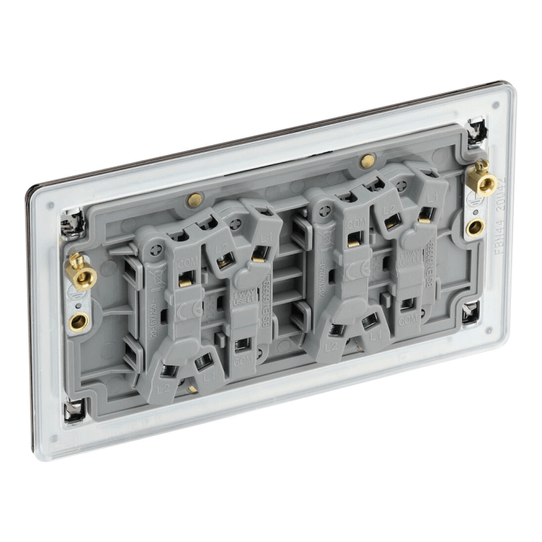 BG Screwless Flatplate Black Nickel Quadruple Switch, 10Ax 2 Way - FBN44, Image 3 of 3
