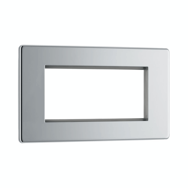 BG Nexus Flatplate Screwless Polished Chrome Quad Euro Module Double Plate - FPCEMR4, Image 1 of 3