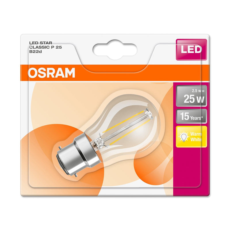 Osram LED Star 2.5W Filament Golf B22d - Warm White 300°  - (961944-450592) - P25FC827B22, Image 3 of 3