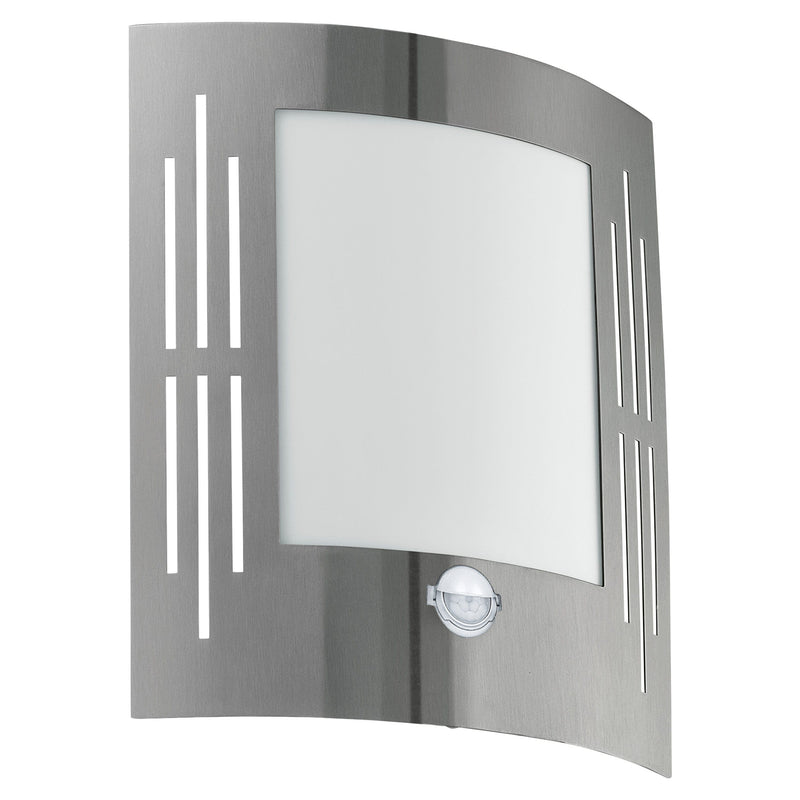 EGLO ES/E27 City Stainless Steel Outdoor PIR Wall Light Rectangle 60W IP44 - 88144, Image 1 of 1