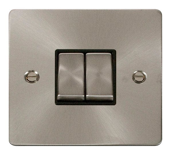 Click Scolmore Define Brushed Steel 2 Gang 2 Way Plate Switch 10A With Black Ingot - FPBS412BK