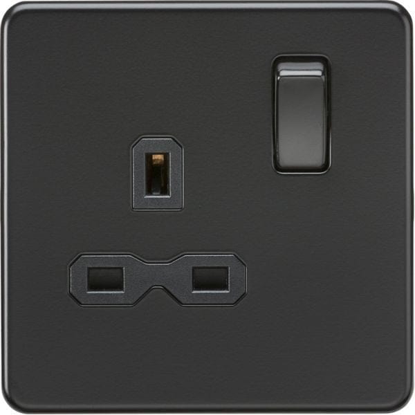 Knightsbridge Screwless 13A 1G DP switched socket - Matt black with black insert - SFR7000MBB, Image 1 of 1