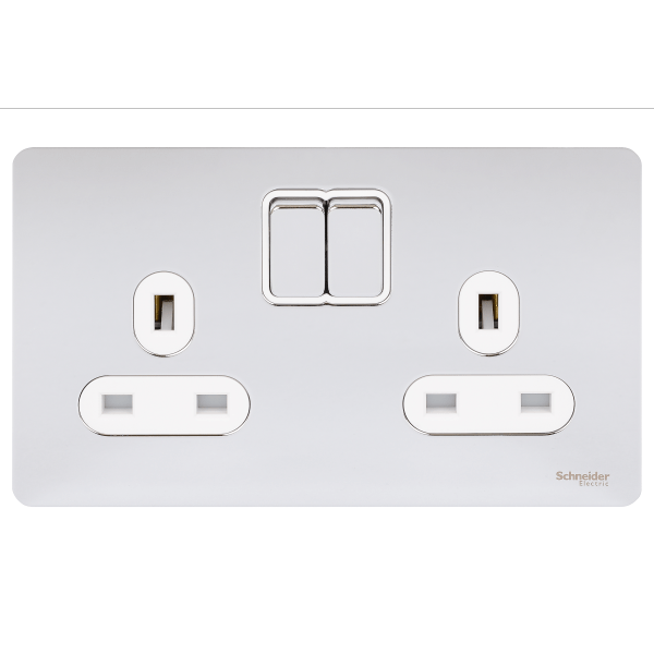 Schneider USFP 13A SP 2G Switched Socket White Insert - Polished Chrome - GU3420WPC, Image 1 of 1