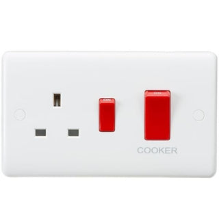 Knightsbridge Curved Edge 45A DP Switch and 13A Switched Socket - White - CU8333