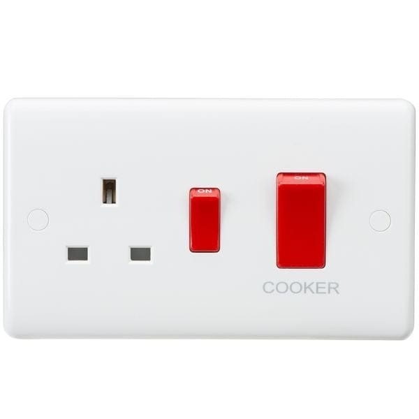 Knightsbridge Curved Edge 45A DP Switch and 13A Switched Socket - White - CU8333, Image 1 of 1