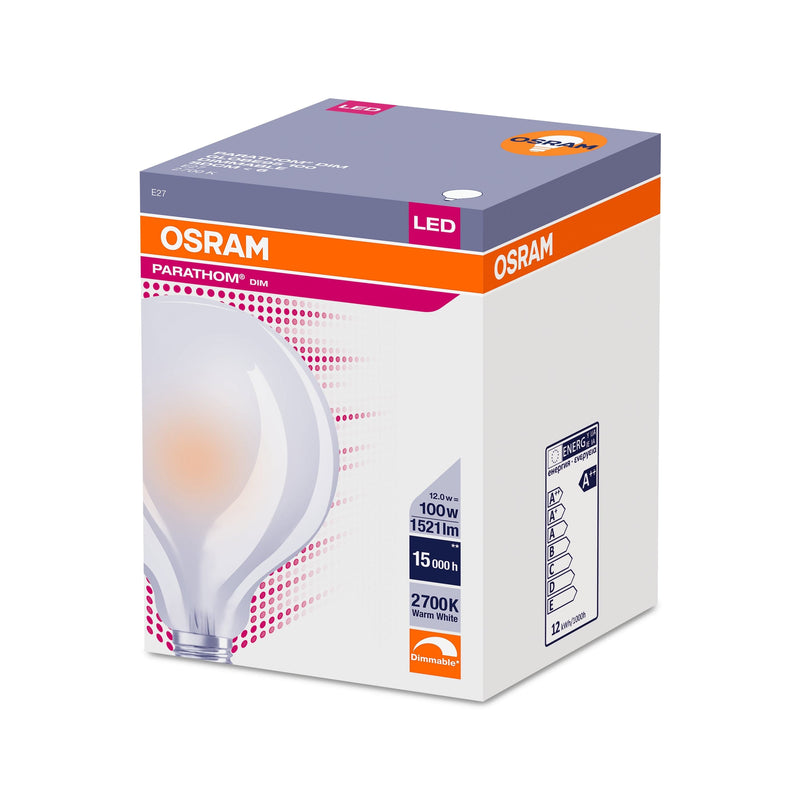 Osram 12W Parathom Frosted LED Globe Ball ES/E27 Dimmable Very Warm White - 288447-439054, Image 3 of 3