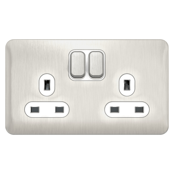 Schneider LSD 2G 13A Switched Socket White Insert Stainless Steel - GGBL3020WSS, Image 1 of 1