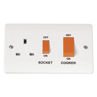 Click Scolmore Mode 45A 1 Gang Cooker Rocker Switch & Plug Socket Polar White - CMA204