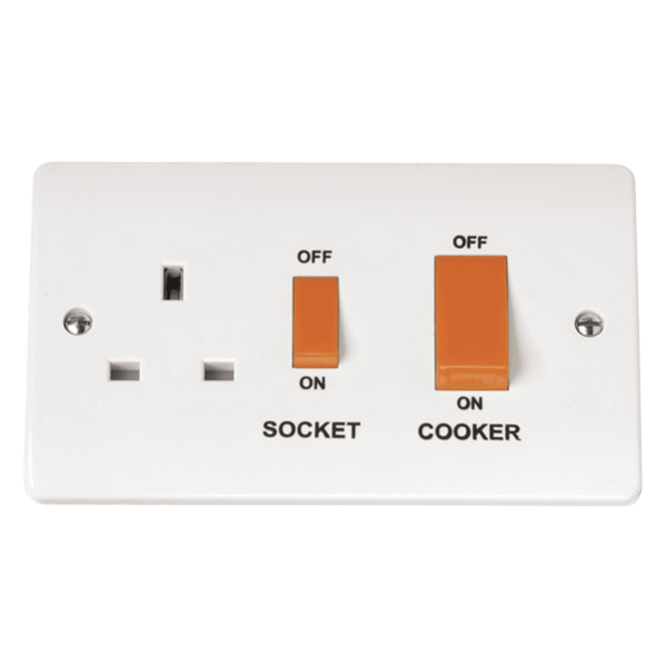 Click Scolmore Mode 45A 1 Gang Cooker Rocker Switch & Plug Socket Polar White - CMA204, Image 1 of 1