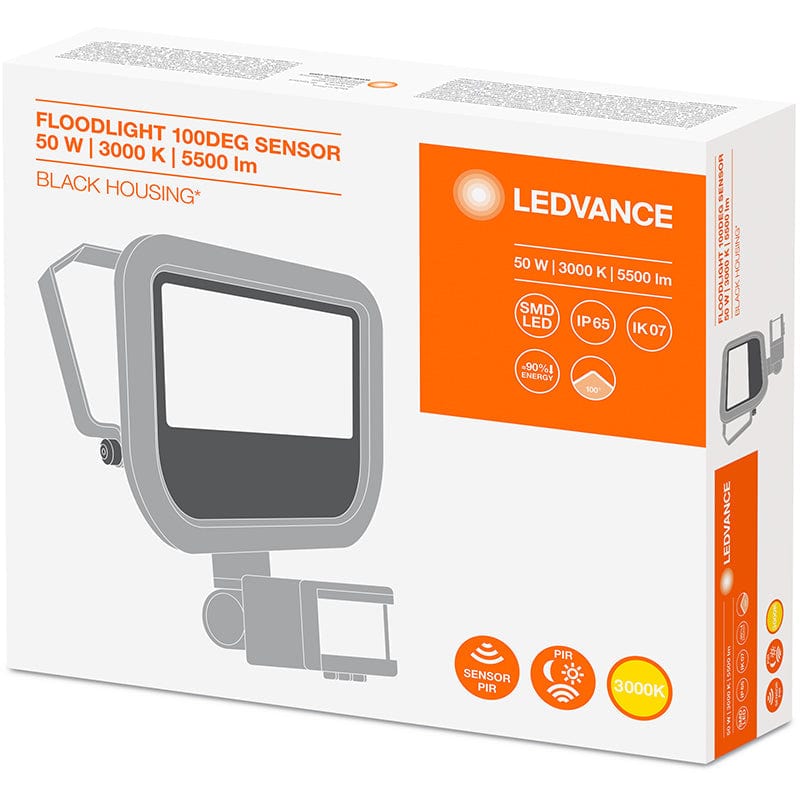 Ledvance GEN3 50W LED Floodlight with Sensor Black, 3000K - 460997 - F5030BS, Image 4 of 4